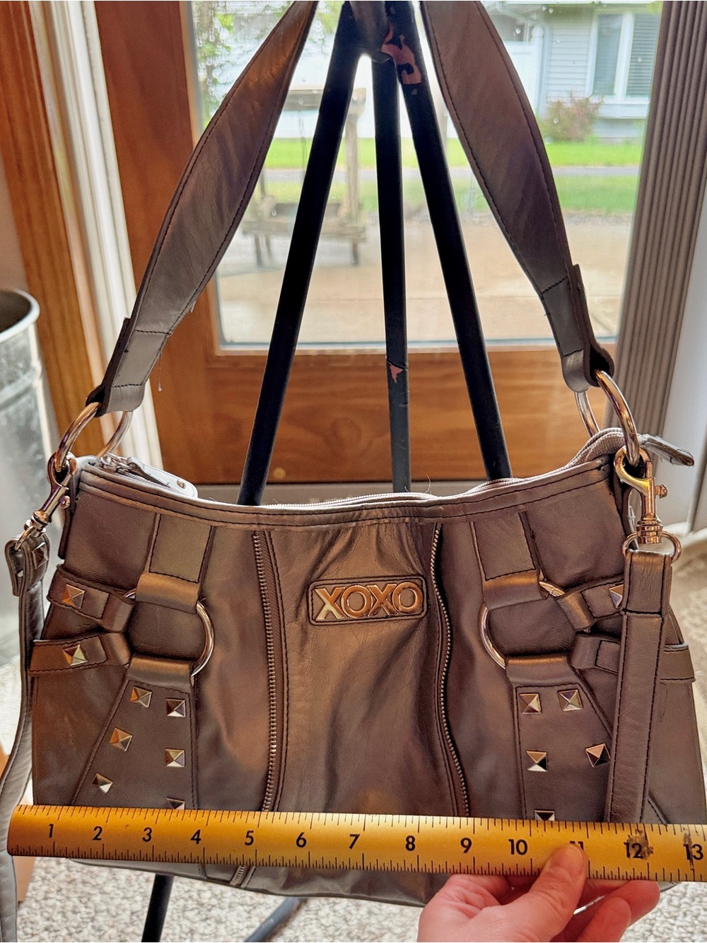XOXO Gray Studded Shoulder Bag Purse Y2K Hobo Crossbody Style
